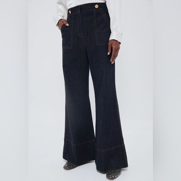 Tuckernuck x India Hicks Wide Leg Jeans Size 4 NWT High Rise Dark Wash $198
